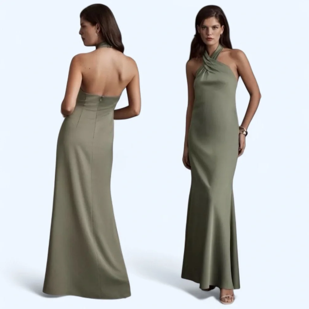 BHLDN Anthropologie Ruby Twist Halter Maxi Dress in Moss Size 6 - Picture 1 of 14